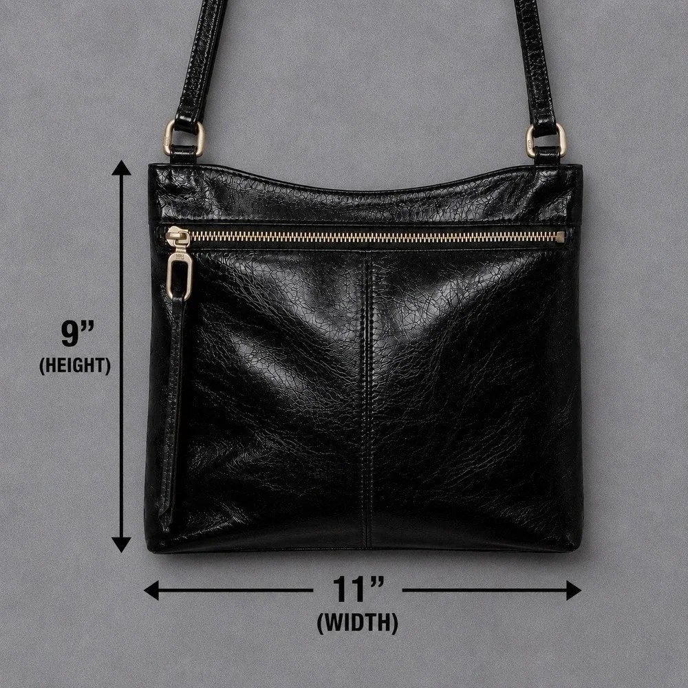 HOBO International Cambel Black Leather Crossbody Shoulder Bag Purse Slim